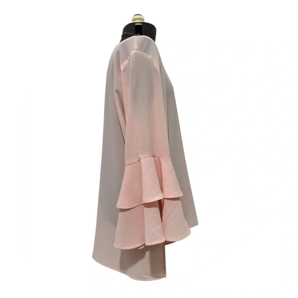 Gibson Pink Bell Ruffle Sleeve Blouse with Hi Low Hemline Size S - Picture 5 of 9